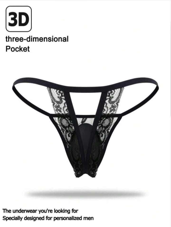 FANDY Fashionable Alluring Breathable Black Lace Trim High-Cut Backless mens sexy underwear